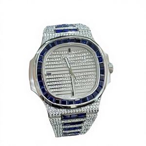 Montre de luxe pour homme en acier inoxydable avec fermoir bracelet en or blanc VVS1, diamant moissanite et verre givré, résistance à l'eau 10 ATM - Product Image 1