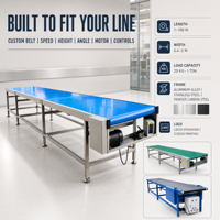 Convoyeur à bande avec bande en PU sur structure en acier inoxydable pour le traitement de la viande et des fruits de mer, hauteur et vitesse réglables