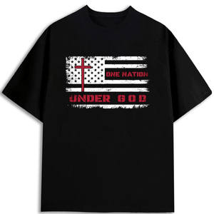 Camiseta Patriótica de Estados Unidos para Hombre, 180 g/m², 100% Algodón, Estampado de la Bandera Americana, Diseño One Nation Under God - Product Image 1