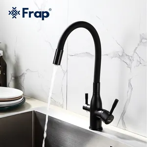 Frap Nieuwe Zwarte Keukenkraan Spray Head Dual Handle Mixer Thuis Keukenkraan F4396-6