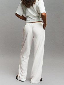 <span class=keywords><strong>Pantaloni</strong></span> Casual Primaverili da Donna in Misto Lino a Vita Elastica e Gamba Dritta, Stile Spagnolo, Bianchi - Product Image 3