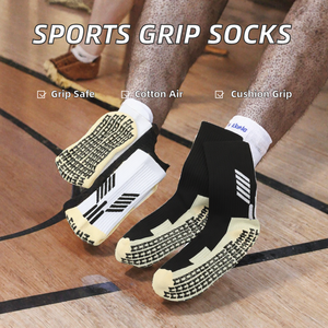Black <b>Grip</b> Sports <b>Socks</b> Crew Athletic Tube <b>Socks</b> Anti Slip Quick Dry Breathable for Football Running Basketball - Product Image 2