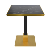 Table carrée de luxe en porcelaine noire avec bordure en acier inoxydable doré titane brossé, base en métal, table de café, restaurant, bistrot
