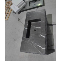 Plans de toilette de salle de bain en marbre noir sur mesure avec lavabo intégré, comptoir de salle de bain texturé blanc de l'usine Morbi avec lavabo intégré