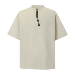 Maglietta Kaleo uomo pesante Hip Hop 100% cotone Street Wear magliette Oversize mezza Zip - Product Image 4