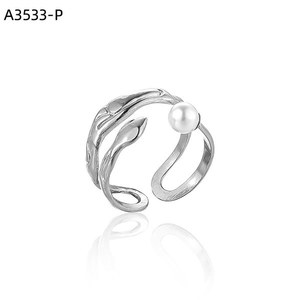 Amy Amy Fashion <b>Ring</b> With Faux Pearl <b>Silver</b> Open <b>Adjustable</b> Bohemia Style For Women Everyday Wear A3533 - Product Image 1