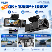 Caméra embarquée triple 4K véritable avec WiFi 5.8G, supercondensateur, écran IPS 3,16 pouces, caméra avant, intérieure et arrière, enregistreur vidéo de voiture