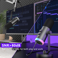 Microphone à condensateur cardioïde dynamique RGB avec support USB XLR en alliage d'aluminium pour studio d'enregistrement, type C, filaire, en métal
