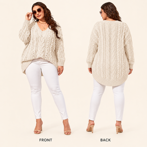 Maglione Oversize da Donna HOSYN in Maglia a Treccia con Scollo a V e Spalle Cadenti, Testurizzato, <span class=keywords><strong>per</strong></span> Autunno, Taglie Forti - Product Image 3