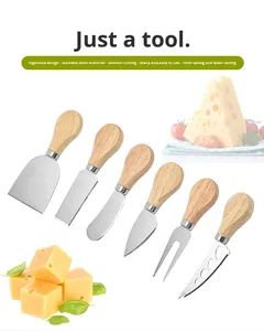 Wood Handle Stainless Steel Metal Disposable Cheese Cutter Slicer <b>Knife</b> Set Dishwasher <b>Safe</b> Microwave <b>Safe</b> Kitchen Cooking - Product Image 4