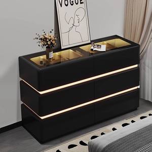 <span class=keywords><strong>Commode</strong></span> simple en <span class=keywords><strong>bois</strong></span> <span class=keywords><strong>massif</strong></span> à 6 tiroirs avec revêtement en cuir, éclairage LED, certification CE européenne, adaptée à une utilisation en <span class=keywords><strong>chambre</strong></span> à coucher - Product Image 2