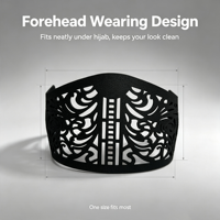 Bandeau de foulard musulman durable en nylon noir, élégant, avec motif géométrique à ailes, design sablé et compartiment creux pour hijab dissimulé