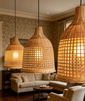 Abat-jour en osier naturel fait main, luminaire suspendu vintage, style ferme américaine, pour restaurant, décoration intérieure, éclairage suspendu