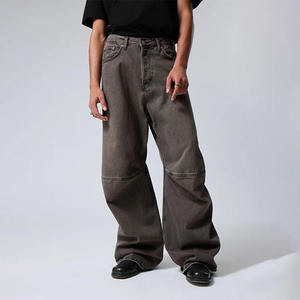 Jeans Anchos Vintage Gris Marrón Personalizados al por Mayor para Hombre, Jeans Rectos Desgastados, Jeans Casuales de Moda con Cintura Media y Corte Acampanado para Hombre - Product Image 2