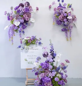 Purple Flowers Artificial Rose Ornament Flower Arrangements Runner Wedding Arch Backdrop Party Stand Decoration Table For Events