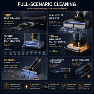 Nettoyeur de sol intelligent <span class=keywords><strong>sans</strong></span> <span class=keywords><strong>fil</strong></span>, <span class=keywords><strong>aspirateur</strong></span> humide <span class=keywords><strong>et</strong></span> sec portatif avec double brosse rotative autonettoyante, puissant pour les sols <span class=keywords><strong>et</strong></span> les tapis de la maison - Product Image 2