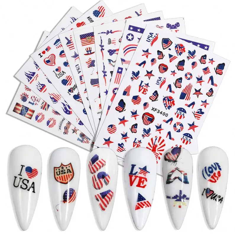 New Nail Art Sticker 3D National USA Independence Day DIY Manicure Decals American Flag Nail Art Decorations