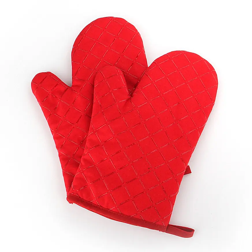 Custom textile heat resistance cotton gloves ribbed soft silicone oven mitt with pot holders sets for microwave baking