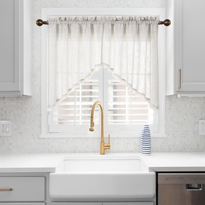 Bindi di lusso in tinta unita <span class=keywords><strong>per</strong></span> la casa con nappa in lino testurizzato Swag puro oscurante tenda mantovana <span class=keywords><strong>per</strong></span> la <span class=keywords><strong>cucina</strong></span> delle fattorie - Product Image 2