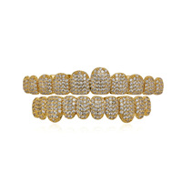 Grilles dentaires Hip Hop en laiton avec zircon simulé, 10 dents, pour dents supérieures et inférieures, style punk, bijoux de rappeur pour cosplay