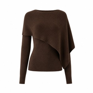 Asymmetrical Woven Chiffon Lace <b>Sweet</b> Style Long Sleeve Fitted Solid Color All Seasons Women's Sweater Top - Product Image 3