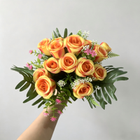 Bouquet de roses artificielles HY22203, 14 têtes, fleurs en soie multicolores pour la décoration de mariage, de maison et de fête