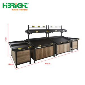Premium Wooden Grain Supermarket Vegetable Display <b>Rack</b> Multi-Tier Luxury Fruit Island <b>Shelf</b> for Grocery Store - Product Image 5