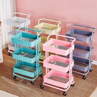 Chariot de rangement mobile moderne à trois niveaux Chariot de cuisine domestique avec panier en maille de plastique Design métallique durable