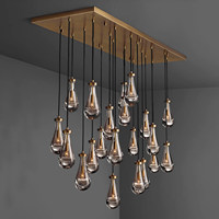 Lustre élégant en verre doré à plusieurs pampilles pour table à manger, éclairage d'îlot de cuisine