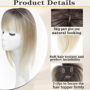 Postizo en capas de <span class=keywords><strong>rubio</strong></span> miel <span class=keywords><strong>claro</strong></span> de 18 pulgadas con flequillo Pelucas sintéticas Topper Base suiza con - Product Image 3