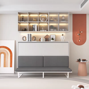 Lit Murphy convertible moderne avec canapé et élégant placard à portes en verre - Design en bois gain de place - Product Image 2