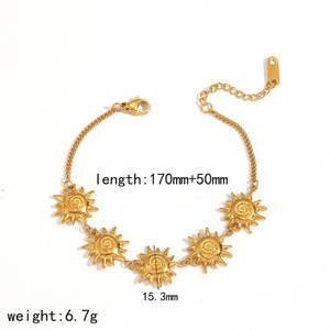 Meetyoo Neues Armband-Ohrringe-Ring-Set Edelstahl PVD 18K Vergoldet Trendige Sonnenblumen-Smiley-Schmucksets für Frauen - Product Image 6