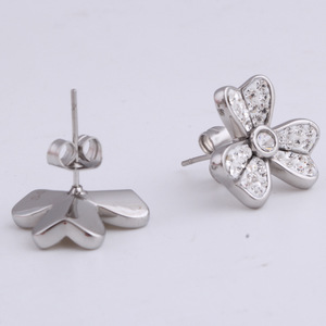 Flower <b>Stud</b> <b>Earrings</b> White Diamond Encrusted 304 Stainless Steel Gift Jewelry - Product Image 3
