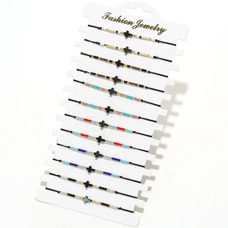 12pcs/carte Offre Spéciale de rocaille bohème perles hématite croix tissé bracelet en gros personnalisé turc Amitié Bracelet Ensemble