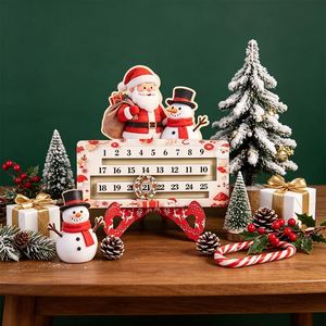 Calendario de Adviento Navideño de Madera para Escritorio, con Diseño de Papá Noel y Muñeco de Nieve, para Contar los Días Hasta Navidad - Product Image 2
