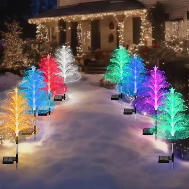 Solar Garden Lights Star Solar Jellyfish LED Fiber Christmas Tree RGB Lights Lawn Patio Outdoor Waterproof Decor Light