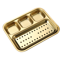Plateau de barbecue divisé en acier inoxydable 304 avec plateau de drainage amovible, plateau à sauce à 3 compartiments pour restaurant, barbecue, aliments frits