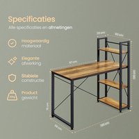 Bureau d'étude et de travail rustique marron avec prises électriques, étagères de rangement, ports USB et station de charge pour PC