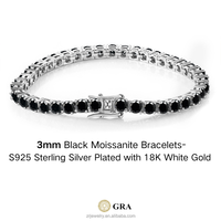 Bracelet de Tennis Hip Hop en Argent Sterling 925 2mm-6mm VVS Moissanite Diamant Noir Moissanite Bracelets et Bracelets
