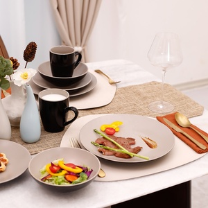 Promotion de septembre : Assiettes et bols de cuisine ronds au design unique, service de vaisselle en céramique, service de vaisselle en grès lisse pour la décoration - Product Image 3