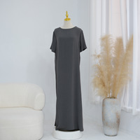 Robe intérieure longue en polyester grande taille 2026, effet 3D, couleur unie, manches courtes, manches princesse