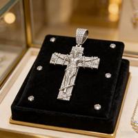 Pendentif chaîne hip-hop personnalisé en argent sterling 925, moissanite VVS, plaqué or véritable, bijoux glacés, pendentif croix pour homme