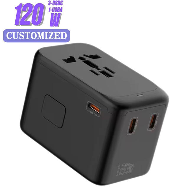 China 120W Gan International Universal Travel Adapter World Plug 1Usb+3Type C 250V~10A/2500W International Universal Adaptor