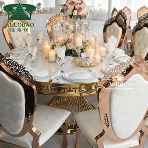 Muebles para Banquetes, Mesa Redonda de Boda con Base de Acero Inoxidable Dorado, de Lujo - Product Image 4