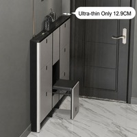 Meuble à chaussures ultra-plat rabattable, avec plateau en pierre frittée multicouche en bois massif et banc à chaussures pliant pour l'entrée de la maison