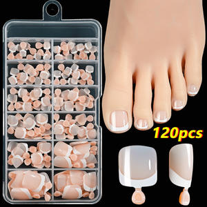 120 pièces pointe courte carrée française presse sur les ongles nu rose acrylique réutilisable ongle d'orteil couverture complète extension d'ongles d'orteil - Product Image 5