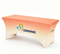 Sarung Meja Stretch Custom dengan Cetak Logo untuk Pameran Dagang