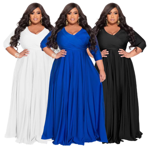 Elegante Vestido Largo con Cuello Cruzado <span class=keywords><strong>y</strong></span> Cintura Imperio, Vestido de Novia de Punto Elástico con Cuello en V <span class=keywords><strong>y</strong></span> Siete Mangas para Mujer - Product Image 1