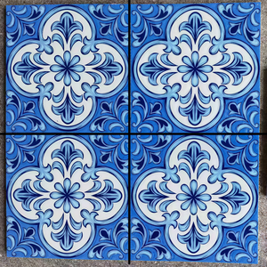 Piastrelle in Ceramica Blu e Bianche Stile Mediterraneo Vintage 150x150x8mm Lucide per Pareti e Pavimenti di Ville, Esterni e Bagni - Product Image 2
