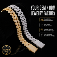 Vente en gros directe usine Bracelet maille cubaine 15 mm en CZ, Bijoux hip-hop éco-responsables sertis de pierres, Maille cubaine Miami personnalisée en Moissanite